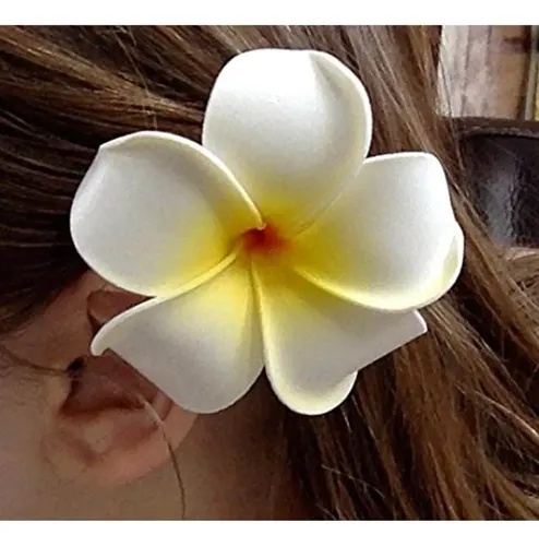 C Pinza For El Pelo Con Flor Plumeria Hawaiana (7 Cm)
