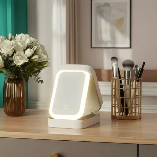 Espejo De Maquillaje Con Luz Led Y Caja Organizadora Blanco