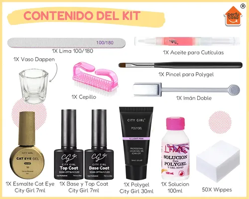 Kit Uñas Polygel Esculpidas Esmaltado Semipermanente Cat Eye