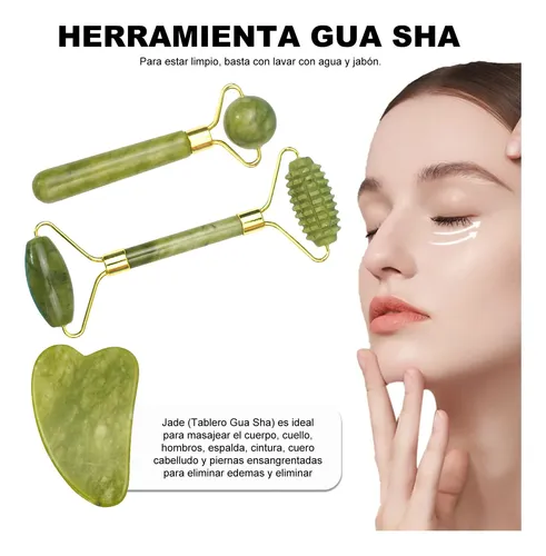 Masajeador Jade, Rodillo De Jade Natural Y Juego De Raspado