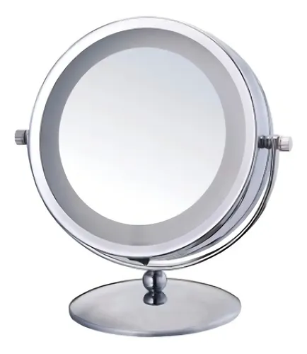 Espejo Con Aro De Luz Led Doble Maquillaje Aumento 5x Marco Plateado