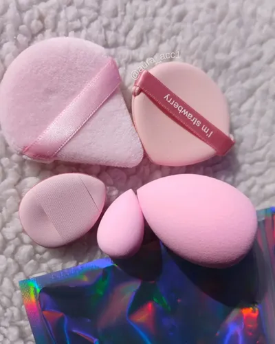 Set Esponjas Y Borlas Maquillaje O.two.o Beauty Blender Rosa