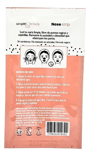 Banda Tira Elimina Puntos Negros Nariz- Nose Strip- Simple&beauty Tipo de piel Normal