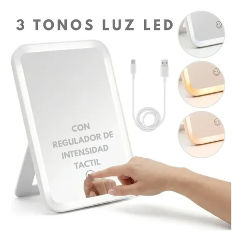 Espejo Con Luz Led Touch Portatil Para Maquillaje Recargable