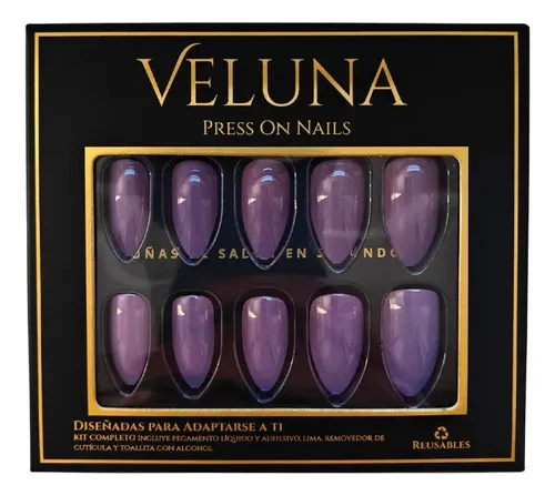Uñas Press On Veluna Almendras – Cambian De Color Al Calor Color Violeta Termocrómico