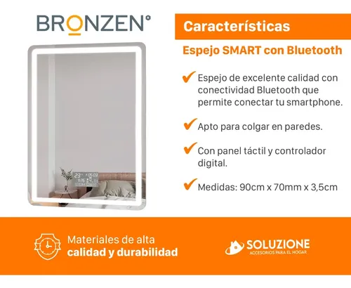 Espejo Smart Inteligente Luz Led 90 X 70cm Bluetooth Premium