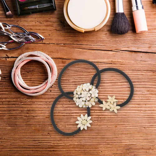 3pcs Flower Hair Tie For Decor Beige Polyester Elastic Band