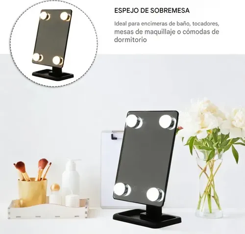 Espejo Rectangular Led 360° Maquillaje Portatil Veoquiero Negro