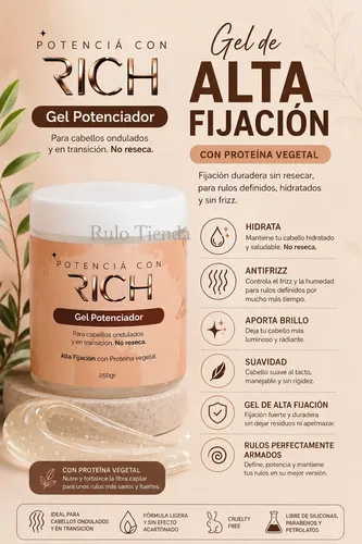 Gel Potenciador Rich Cova Alta Fijación Apto Método Curly