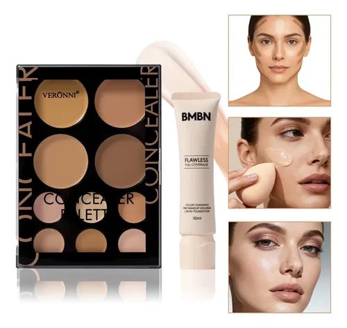 Kit 2 Base De Maquillaje Líquido Y Paleta De Correctores