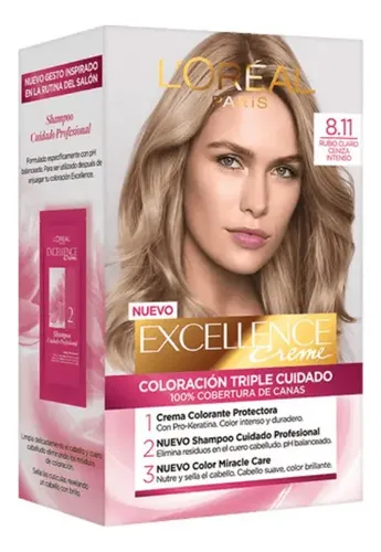 Kit Tintura Excellence Creme Tono 8.11 Rubio Claro Ceniza Profundo