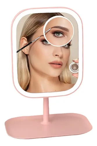 Espejo Maquillaje Luz Recargable Usb Con Lupa 5x Aumento