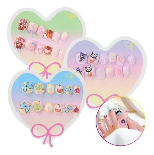 Uñas Postizas Cuadradas P/pies 12pcs Con Pegamento Mujer