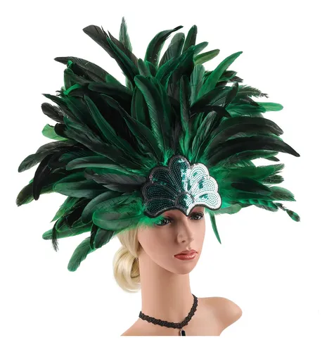Tocado De Plumas Showgirl Verde Para Cosplay