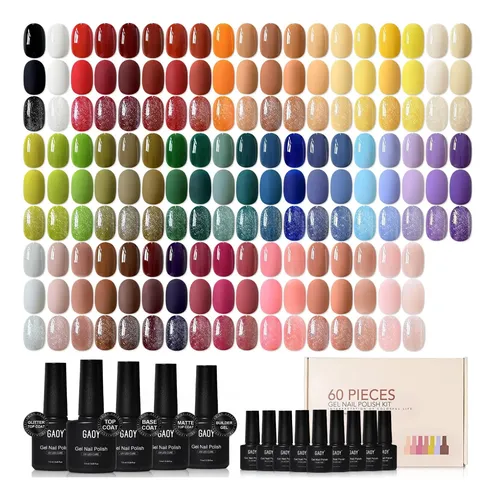 Set 60 Esmaltes Gel Colores Variados Base Y Top Coat