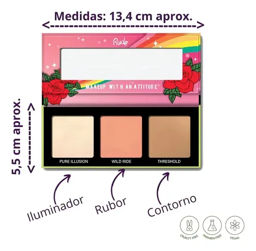 Paleta Rubor Contorno Iluminador Rude Cosmetics No Filter 3D Face
