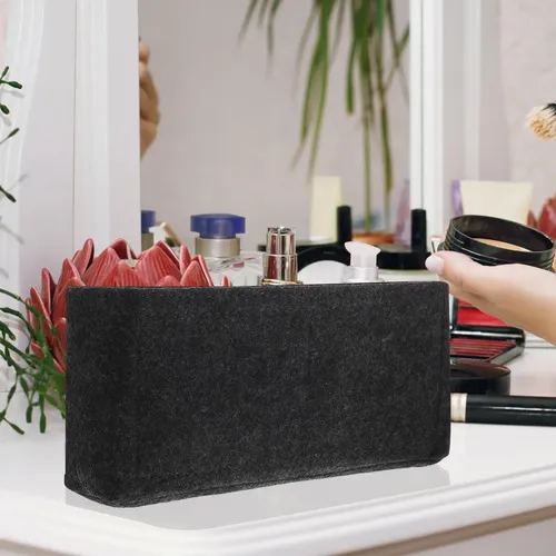 Bolso De Fieltro Maquillaje Y Joyas Gris Oscuro