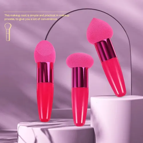 3 Esponjas Cosméticas Faciales Para Base De Maquillaje Rosa