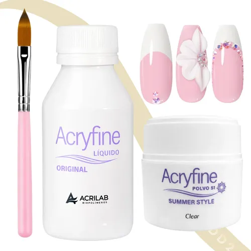Kit Acryfine Polímeros +monomeros +pincel Uñas Esculpidas