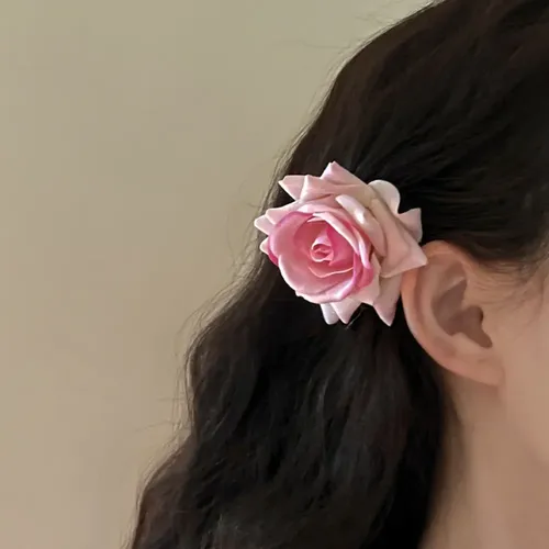 Broche Para El Pelo (y) De Tela Rosa Con Forma De Flor Rosa