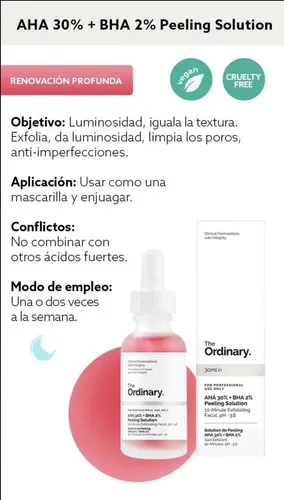 The Ordinary AHA 30% + BHA 2% Peeling Solution 30ml Antimanchas Sérum Facial