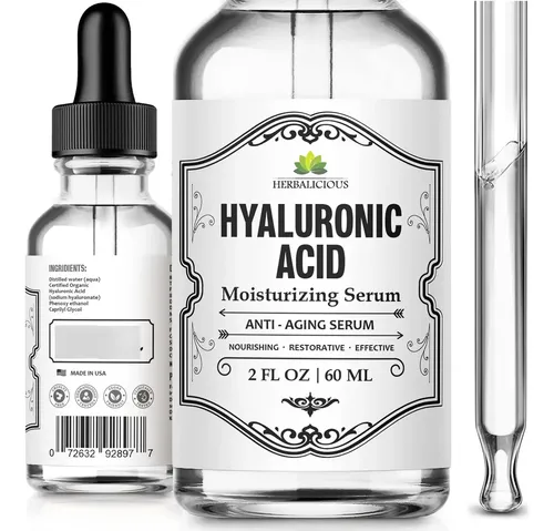 Sérum De Ácido Hialurónico Herbalicious, 2 Onzas, Hidratante Día/noche