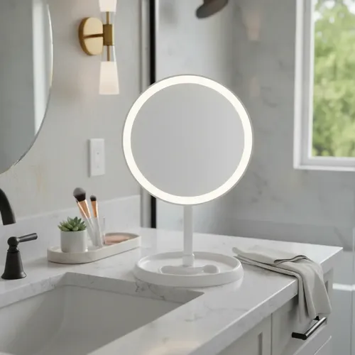 Espejo De Maquillaje Redondo Portátil Con Luz Led Carga Usb