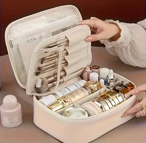 Bolsa Cosmética Impermeable Organizador Viaje Cuero Portátil