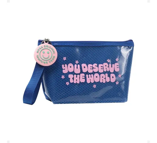 Neceser Moda Muaa Maquillaje Porta Cosméticos Paseo Color Azul Diseño De La Tela Lisa