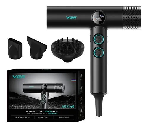 Secador De Pelo Profesional Vgr V-401 110000rpm Frío Calor Color Negro
