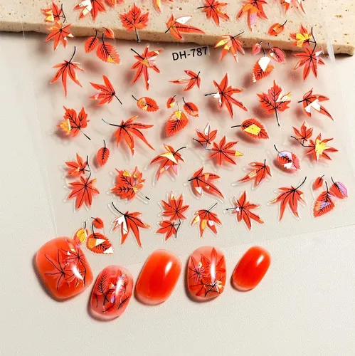 Adhesivos Para Uñas Powpop Maple Leaf Fall 3d Laser, 4 Unida
