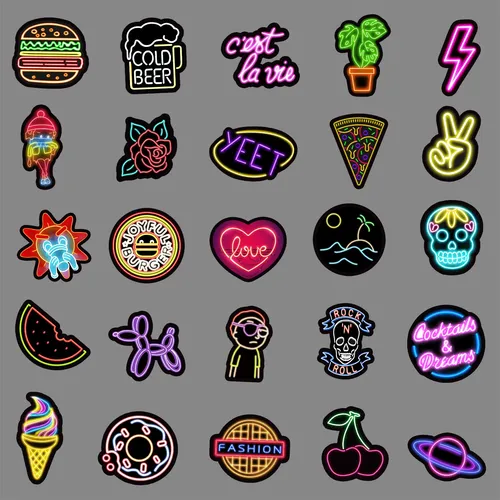50 Piezas De Grafiti De Neón Personalizadas Al Estilo Ins Co
