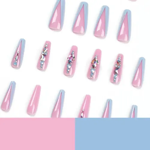 Dos Cajas De Uñas Postizas Con Diamantes De Imitación Azul