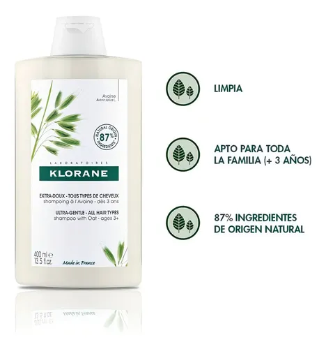 Shampoo Klorane Leche de Avena Vegano Libre de Sulfatos 400ml