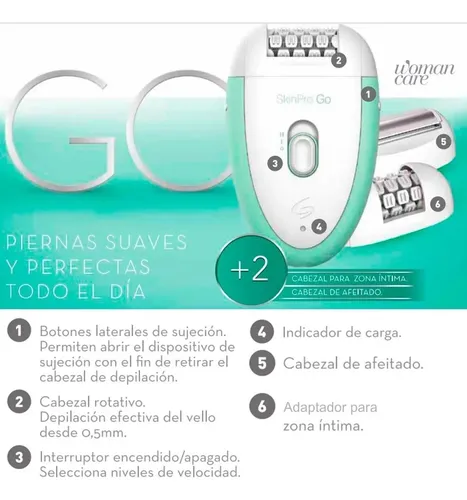 Depiladora Electrica Gama Skin Pro Go +2 Cabezales