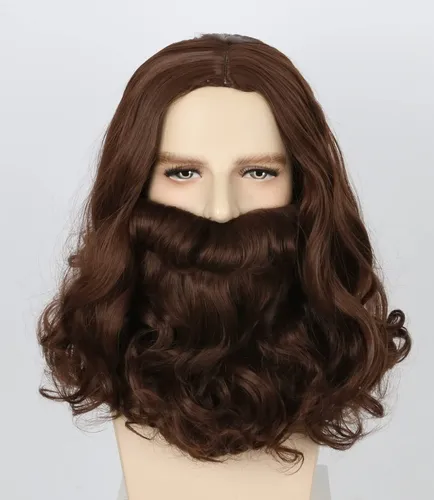 Peluca Y Barba Bíblica De Jesús Para Hombre Marrón
