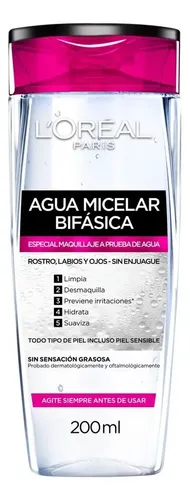 Agua Micelar Bifásica Desmaquillante L’oréal Paris 200ml