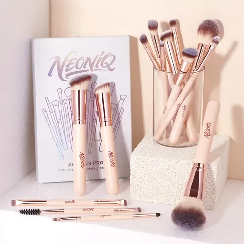 Set 14 Brochas Maquillaje Neoniq Cerdas Sintéticas Rosa