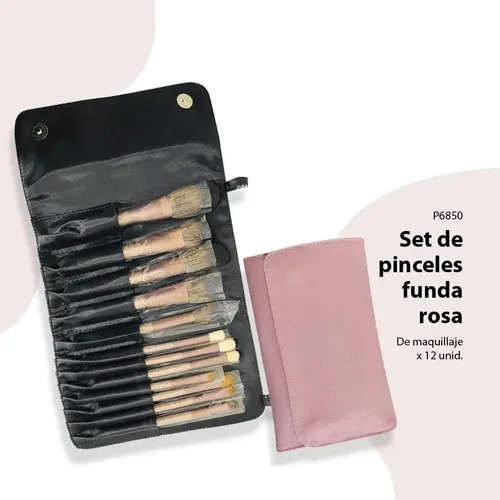 Set De Pinceles Para Maquillaje X12 Sobre Rosa P6850