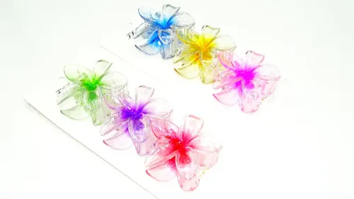 Broches Pirañas Pelo Flor Acrílico Colores Surtidos X 12