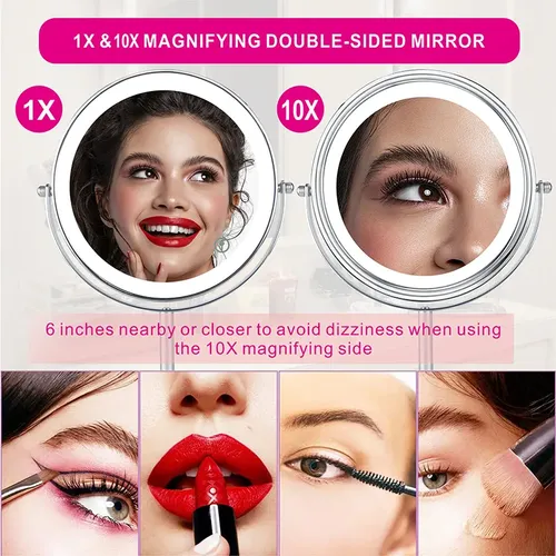 Para Espejo De Maquillaje Led Con Aumento De 8 Pulgadas Y