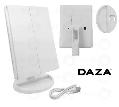 Espejo De Maquillaje Tríptico Daza Dzmirmulti Con Luz Led Y Aumento 1x/2x/3x/10x Base Reforzada Usb/pilas Ideal Maquillaje Profesional Rutinas Belleza Tocador Dormitorio – Color Blanco