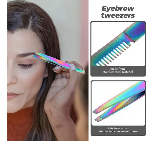 Pinzas De Cejas De Acero Inoxidable Con Punta Inclinada, 4 U