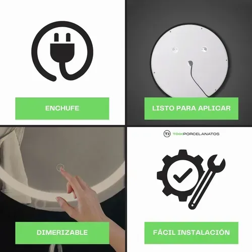 Espejo Redondo Luz Led Touch 60cm Frío Dimerizable