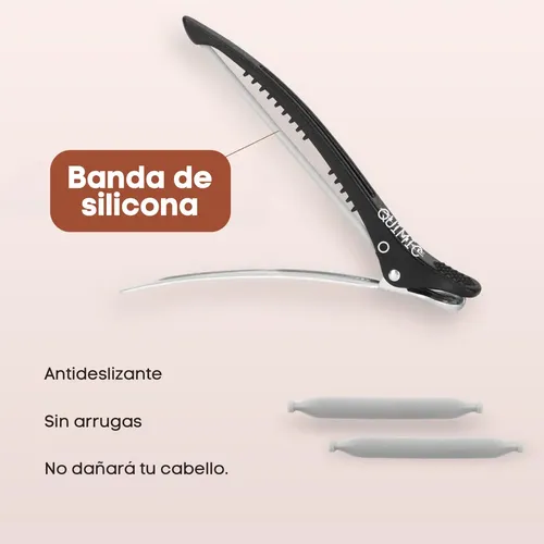 6 Pinzas Planas Negro Con Banda De Silicona /f.