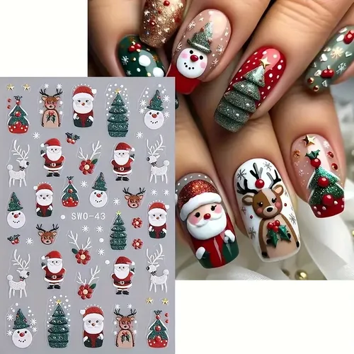 Pegatinas Uñas Navideñas 3pzs Con Santa Y Reno Nieve Mc-swo-42+43+47-3