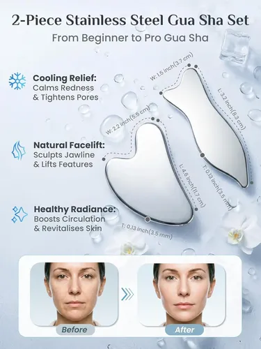 Set Gua Sha Acero Inoxidable Masaje Facial Y Corporal