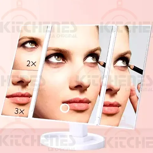 Espejo De Belleza Tocador Plegable De Tres Caras Con Luz Led