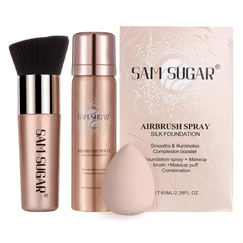 Set 3 Maquillaje Base Líquida Spray Brocha Esponja
