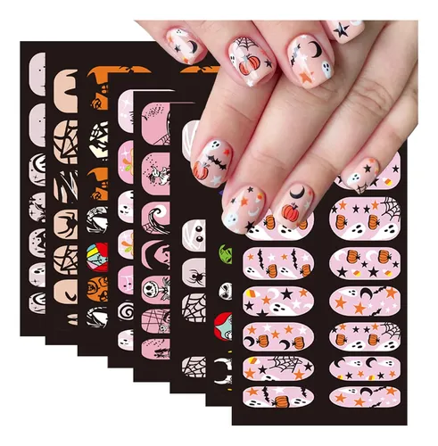 8 Láminas De Vendajes Para Uñas De Halloween, Calavera De Mu